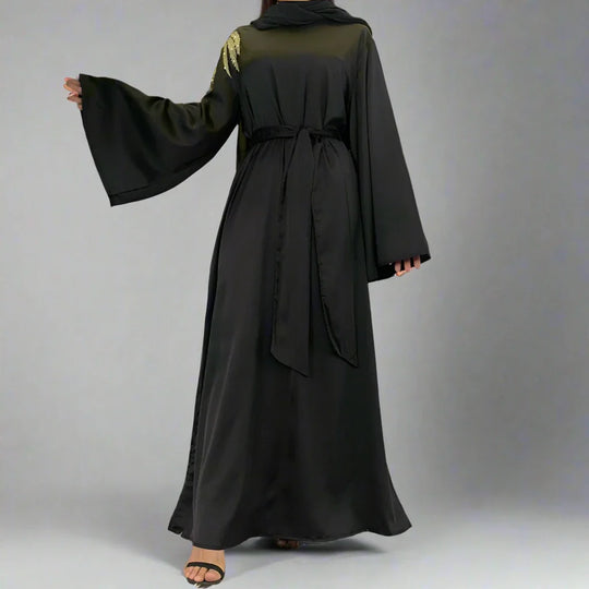 Heidi-Mode | Muslimische Frauen Satin Stickerei Abaya Kleid