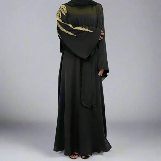 Heidi-Mode | Muslimische Frauen Satin Stickerei Abaya Kleid