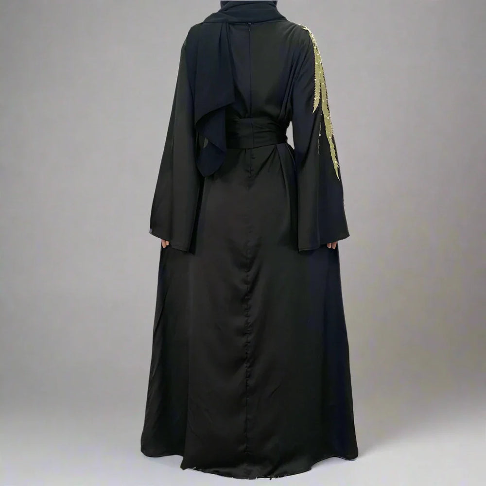 Heidi-Mode | Muslimische Frauen Satin Stickerei Abaya Kleid