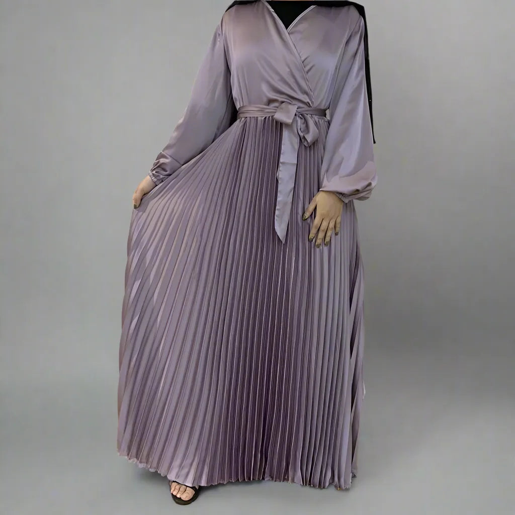 Heidi-Mode | Muslim Falten Satin Abaya Kleid Online