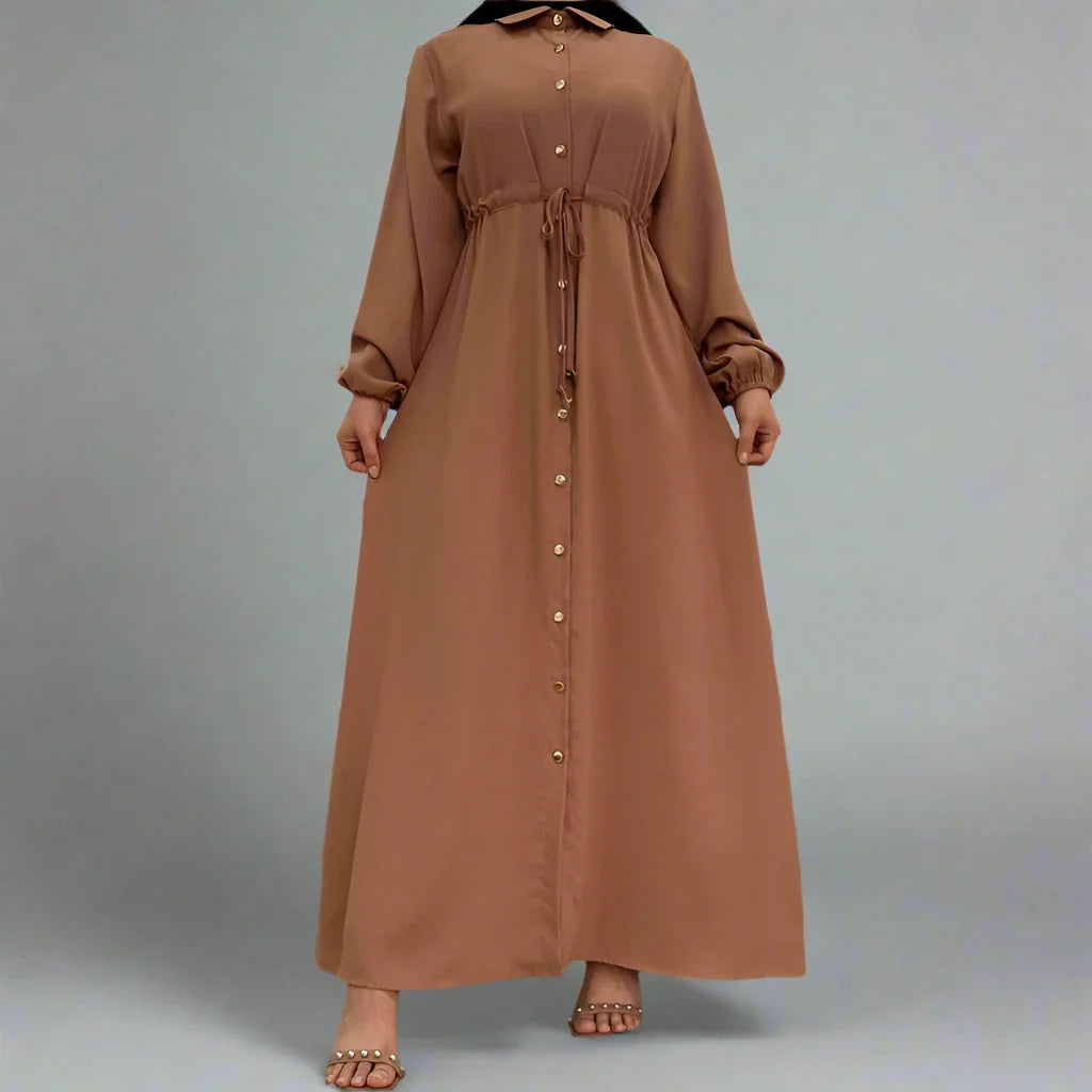 Heidi-Mode | Muslim Knopf-Up Abaya Kleid mit Stehkragen