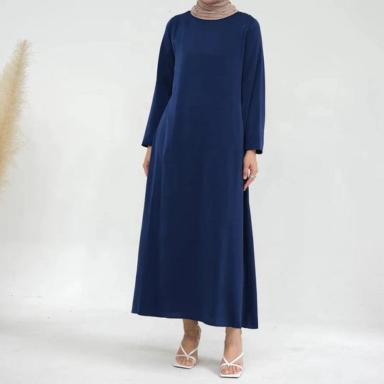 Heidi-Mode | Muslimische Frauen Einfarbige Satin Abaya Kleid mit Tasche und Gürtel