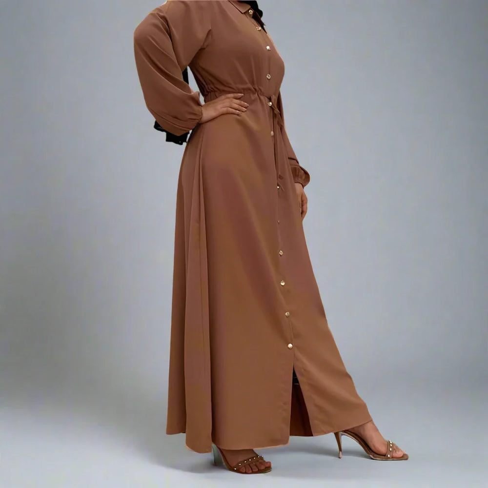 Heidi-Mode | Muslim Knopf-Up Abaya Kleid mit Stehkragen