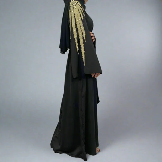 Heidi-Mode | Muslimische Frauen Satin Stickerei Abaya Kleid