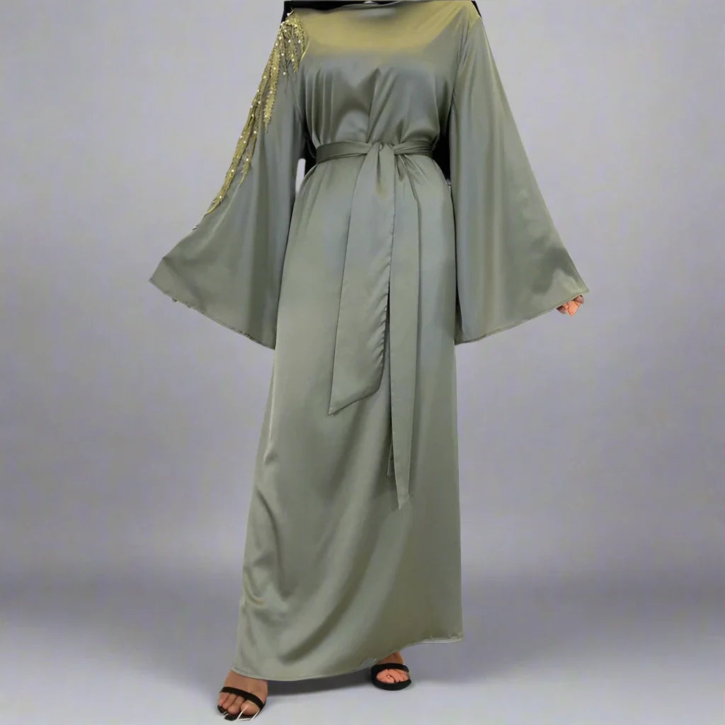 Heidi-Mode | Muslimische Frauen Satin Stickerei Abaya Kleid