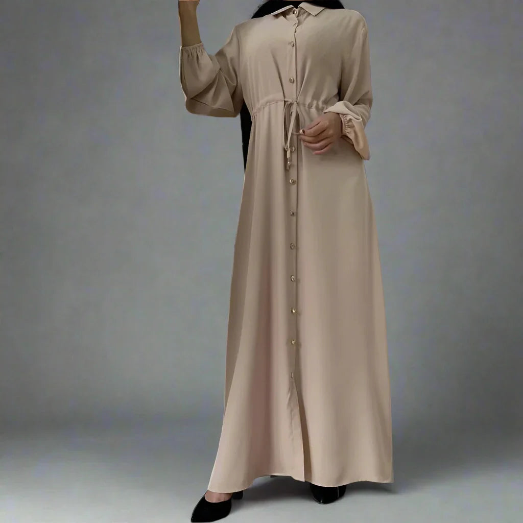 Heidi-Mode | Muslim Knopf-Up Abaya Kleid mit Stehkragen
