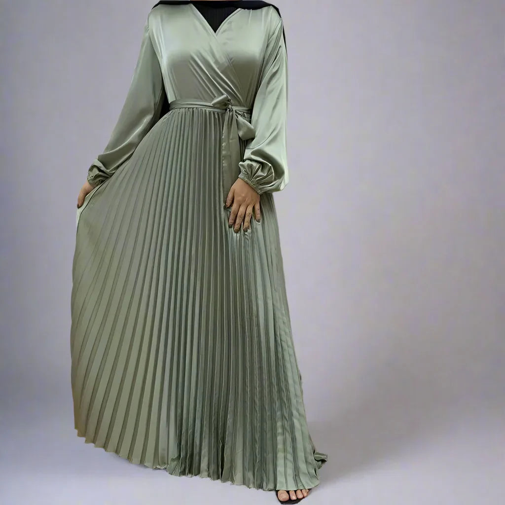 Heidi-Mode | Muslim Falten Satin Abaya Kleid Online