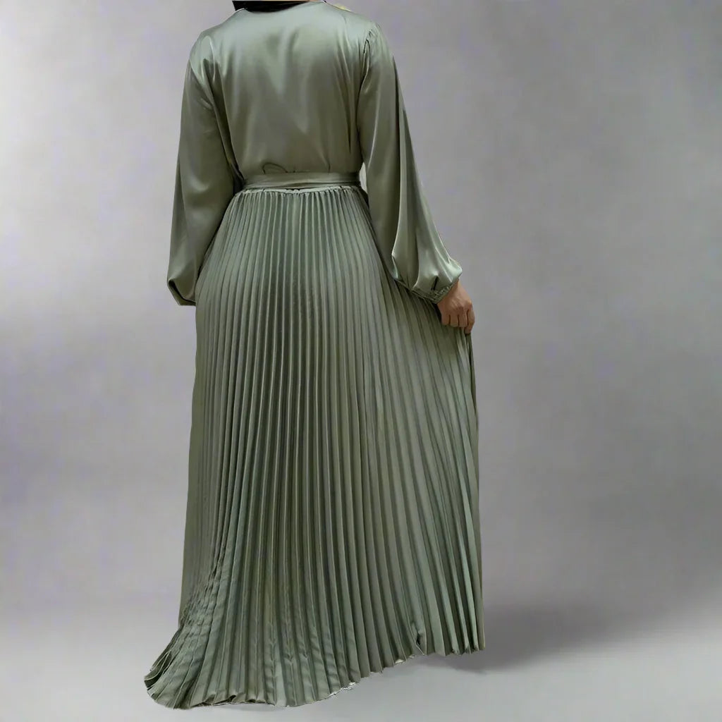Heidi-Mode | Muslim Falten Satin Abaya Kleid Online