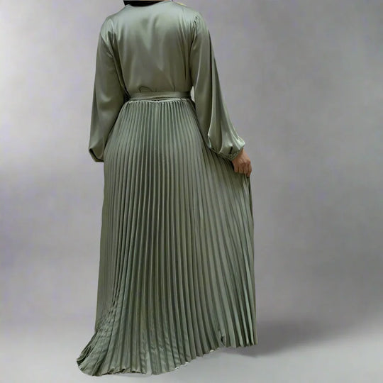Heidi-Mode | Muslim Falten Satin Abaya Kleid Online