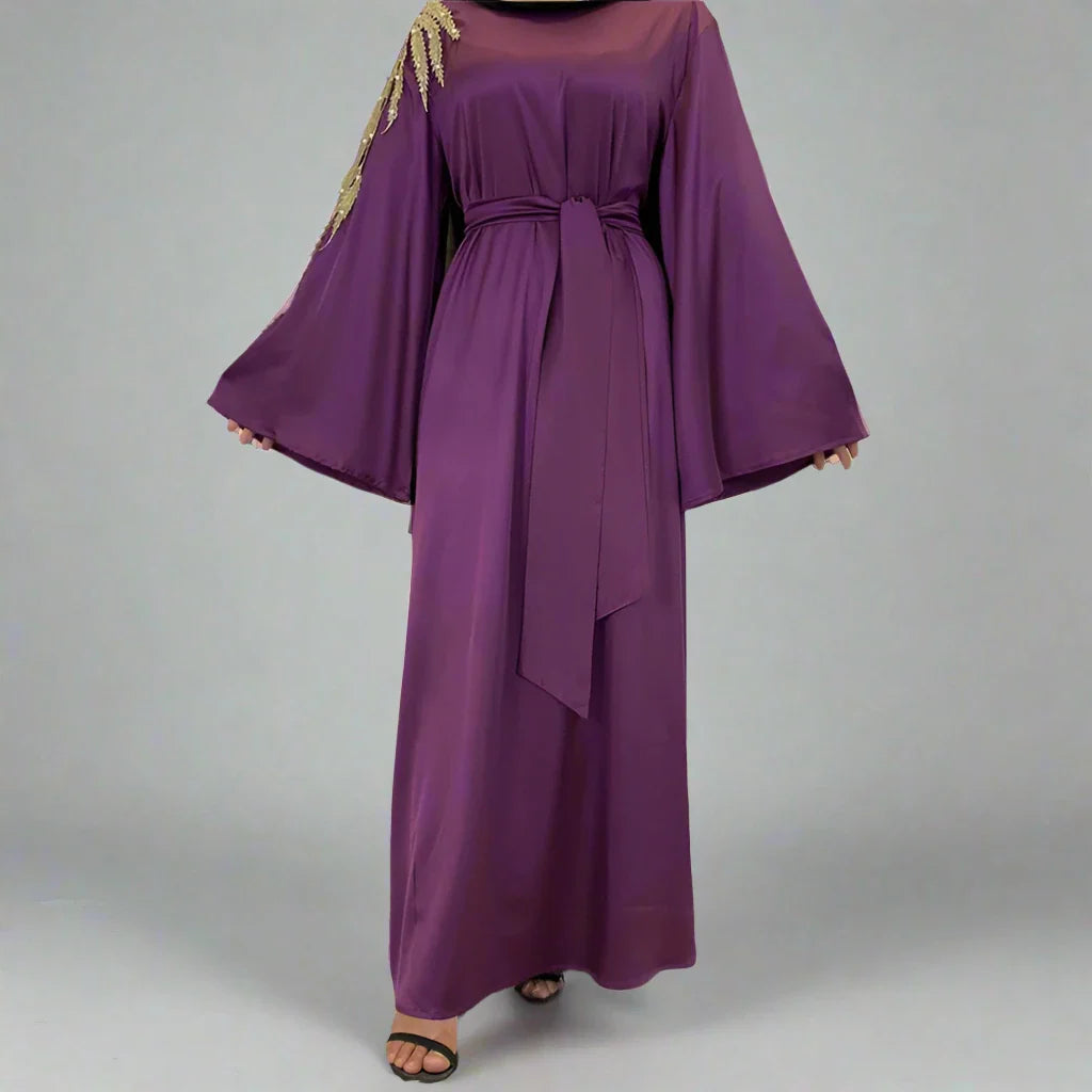 Heidi-Mode | Muslimische Frauen Satin Stickerei Abaya Kleid