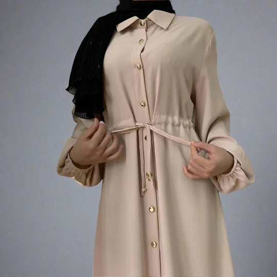 Heidi-Mode | Muslim Knopf-Up Abaya Kleid mit Stehkragen