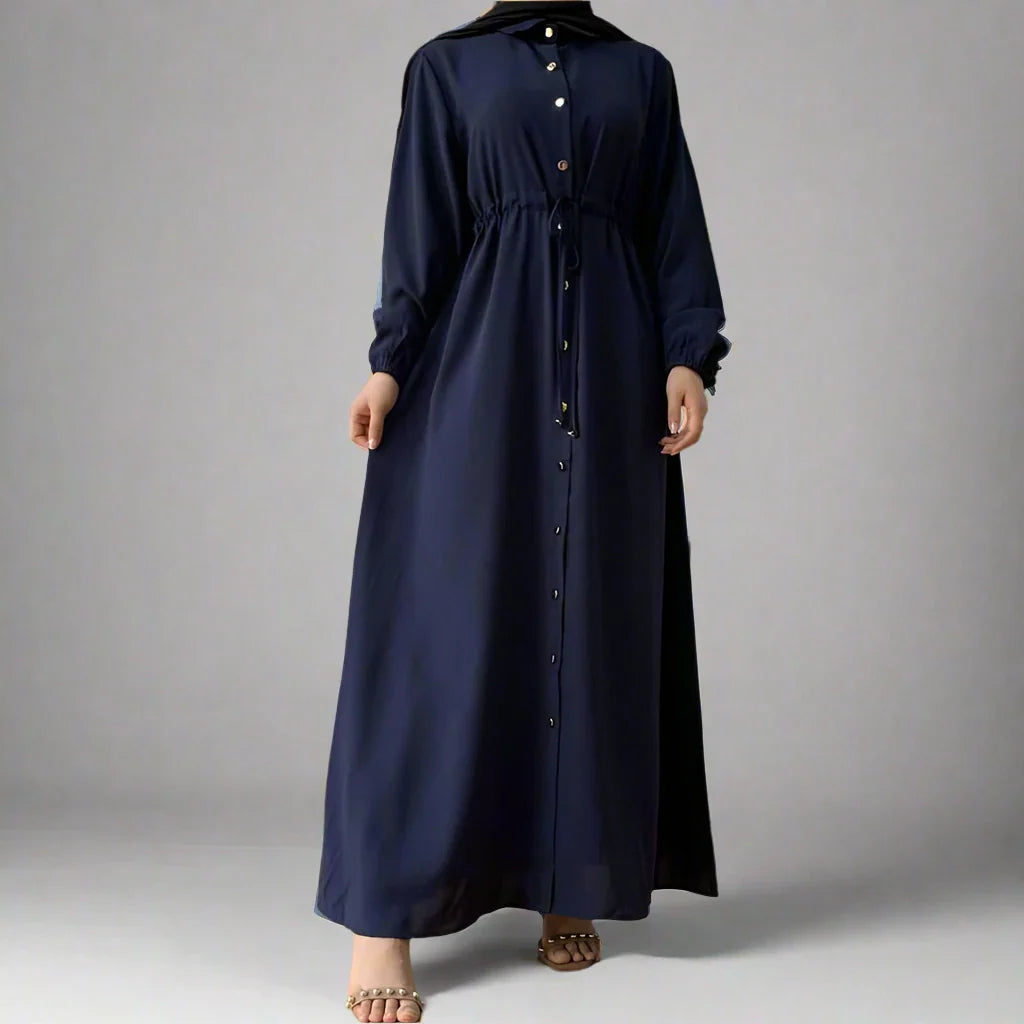 Heidi-Mode | Muslim Knopf-Up Abaya Kleid mit Stehkragen