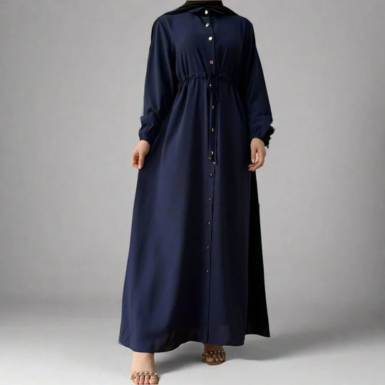 Heidi-Mode | Muslim Knopf-Up Abaya Kleid mit Stehkragen