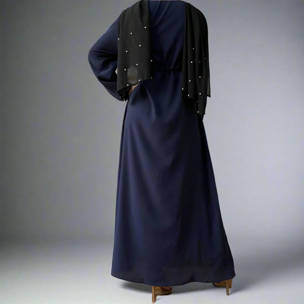Heidi-Mode | Muslim Knopf-Up Abaya Kleid mit Stehkragen