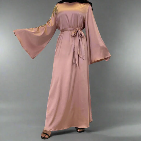 Heidi-Mode | Muslimische Frauen Satin Stickerei Abaya Kleid