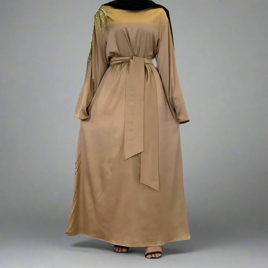 Heidi-Mode | Muslimische Frauen Satin Stickerei Abaya Kleid