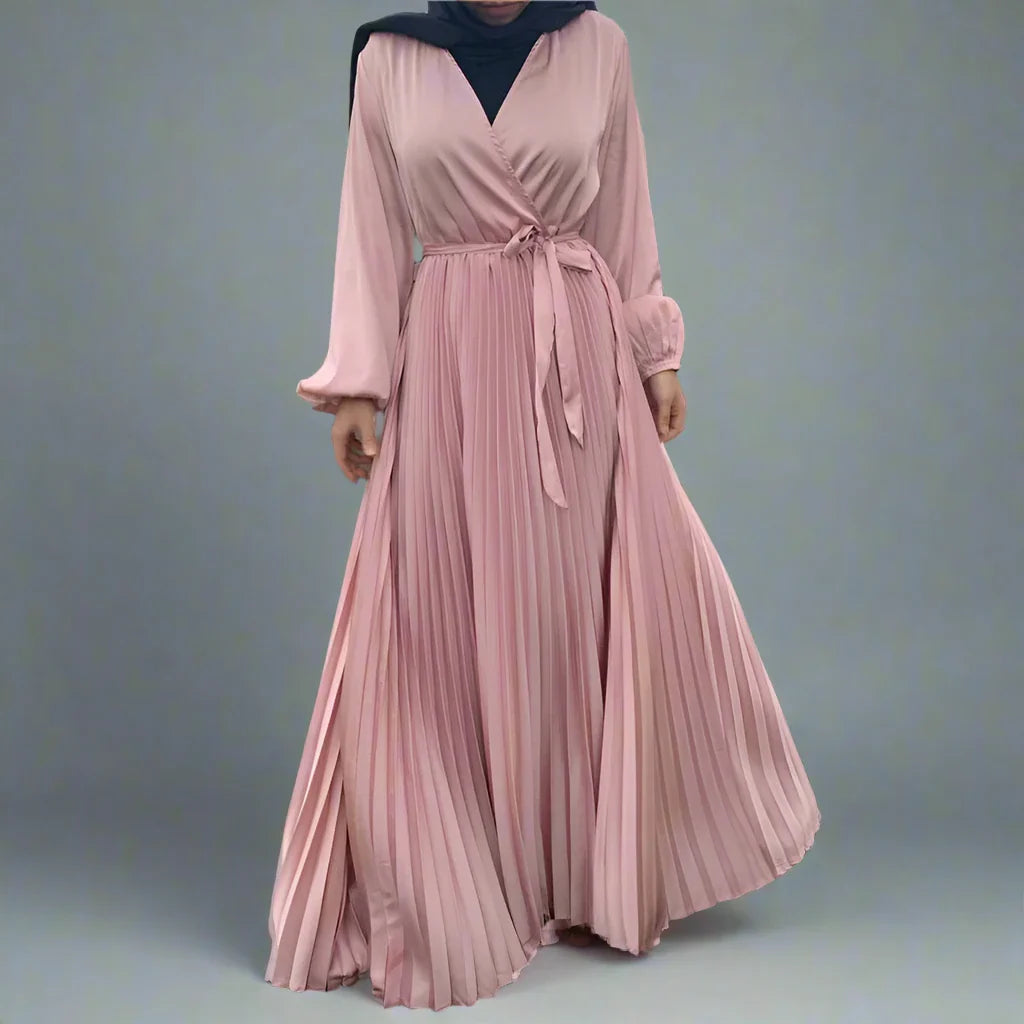 Heidi-Mode | Muslim Falten Satin Abaya Kleid Online