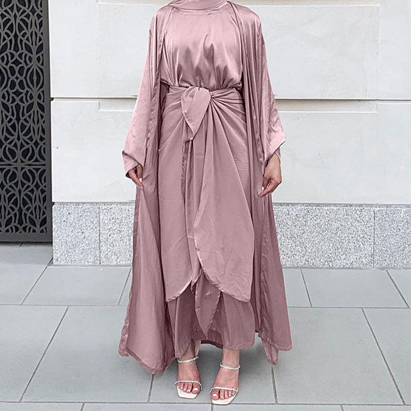 Heidi-Mode | Muslimische Frauen 4 Teile Set Abaya Kleid mit Innenkleid, Außen Abaya, Mid Wrap und Schal