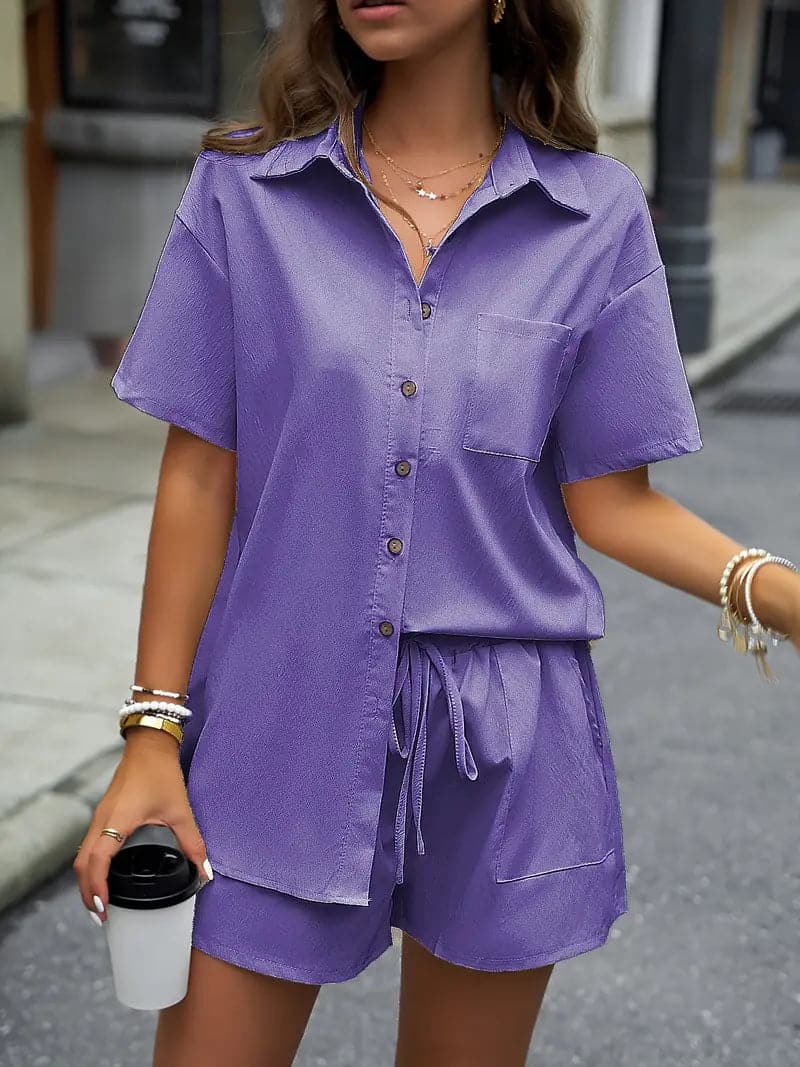 Heidi-Mode | Set Kurzarmhemd & Shorts Relaxed Fit Leicht & Atmungsaktiver Stoff