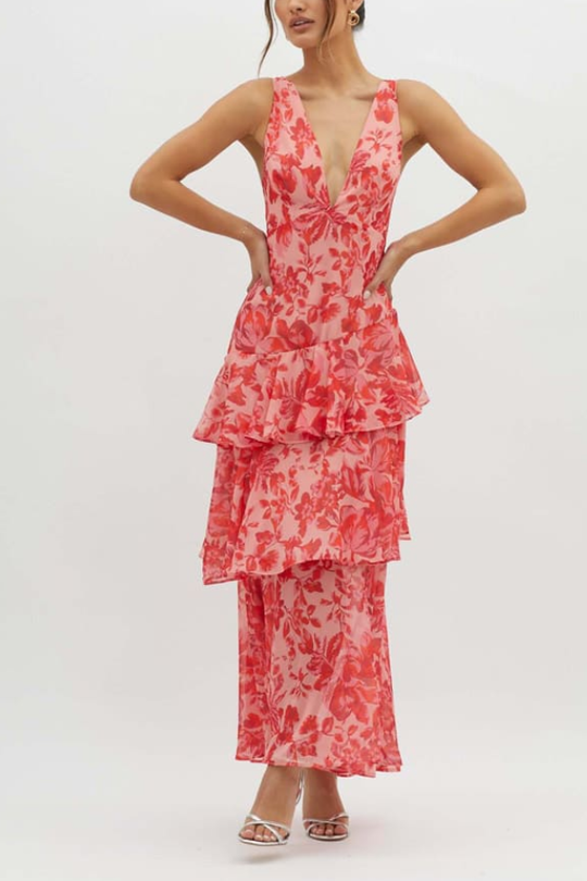 Heidi-Mode | Träger-Rücken Rüschens Maxi Kleid