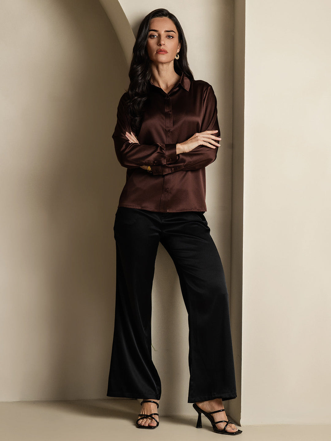 Heidi-Mode | Damen Mulberry Seide Elegant Langarmbluse