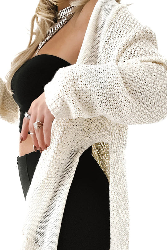 Heidi-Mode | Strick-Mid-Length-Strickjacke mit langen Ärmeln