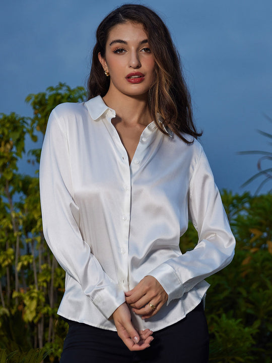 Heidi-Mode | Damen Seiden Basis Militär Revers Hemd