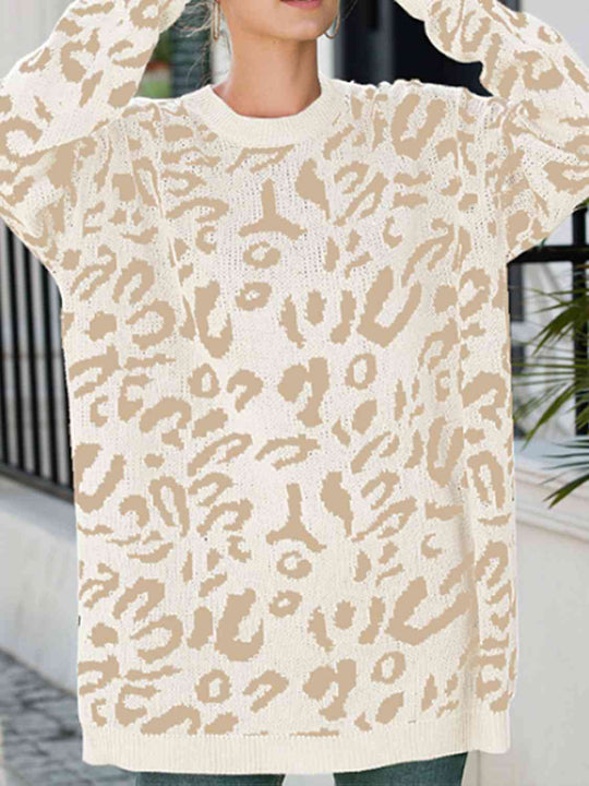 Heidi-Mode | Leopard Rundhals Tunika Pullover