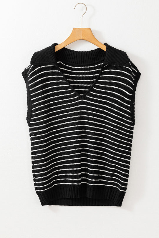 Gestreiftes Pullover-Tank-Top Mit V-Ausschnitt