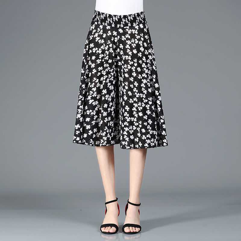 Heidi-Mode | Damen Chiffon Culottes mit Breiten Beinen und Hoher Elastischer Taille