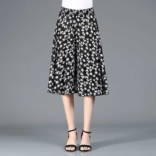 Heidi-Mode | Damen Chiffon Culottes mit Breiten Beinen und Hoher Elastischer Taille