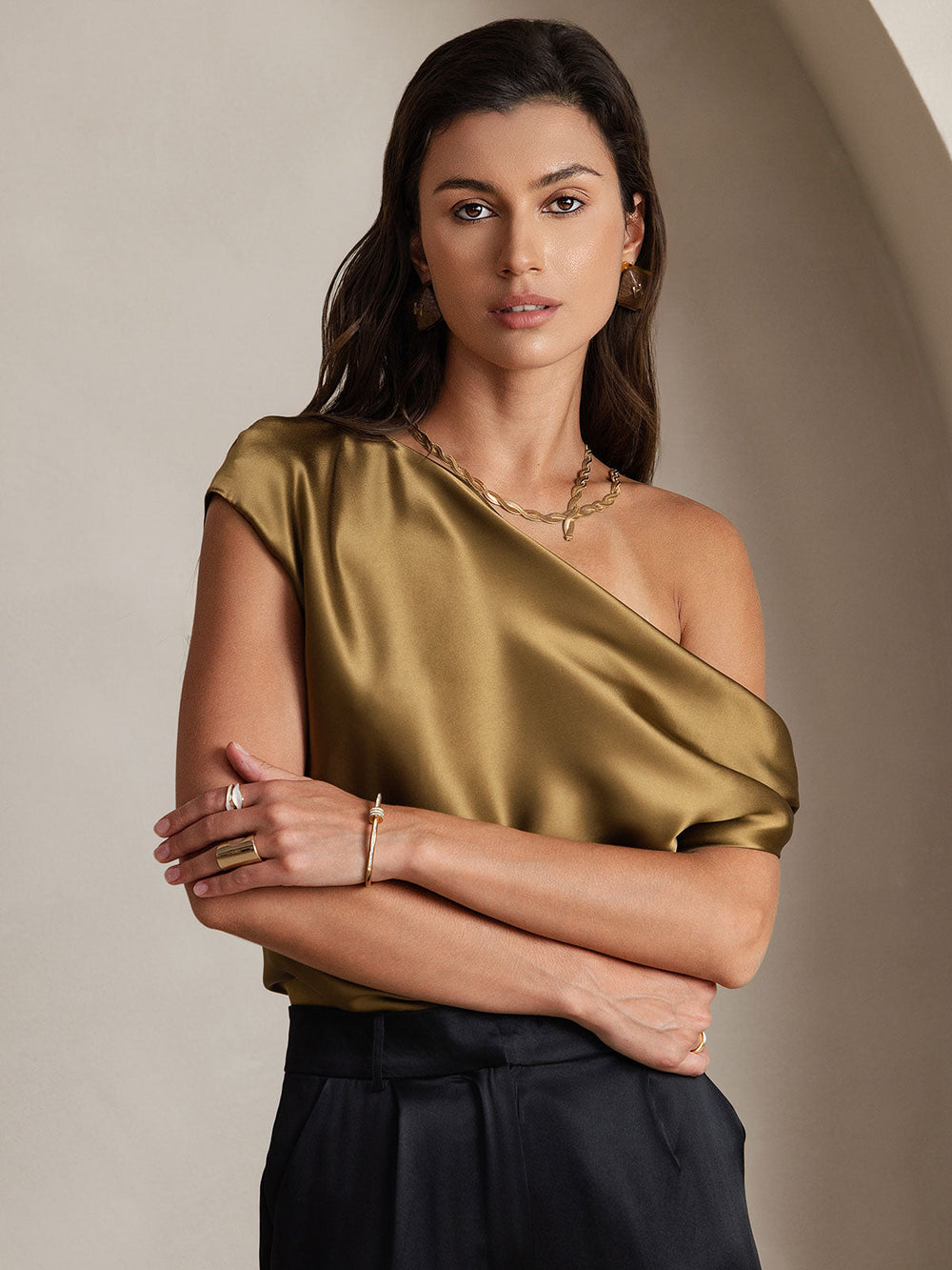Heidi-Mode | Seiden Chic Ein Schulter Bluse