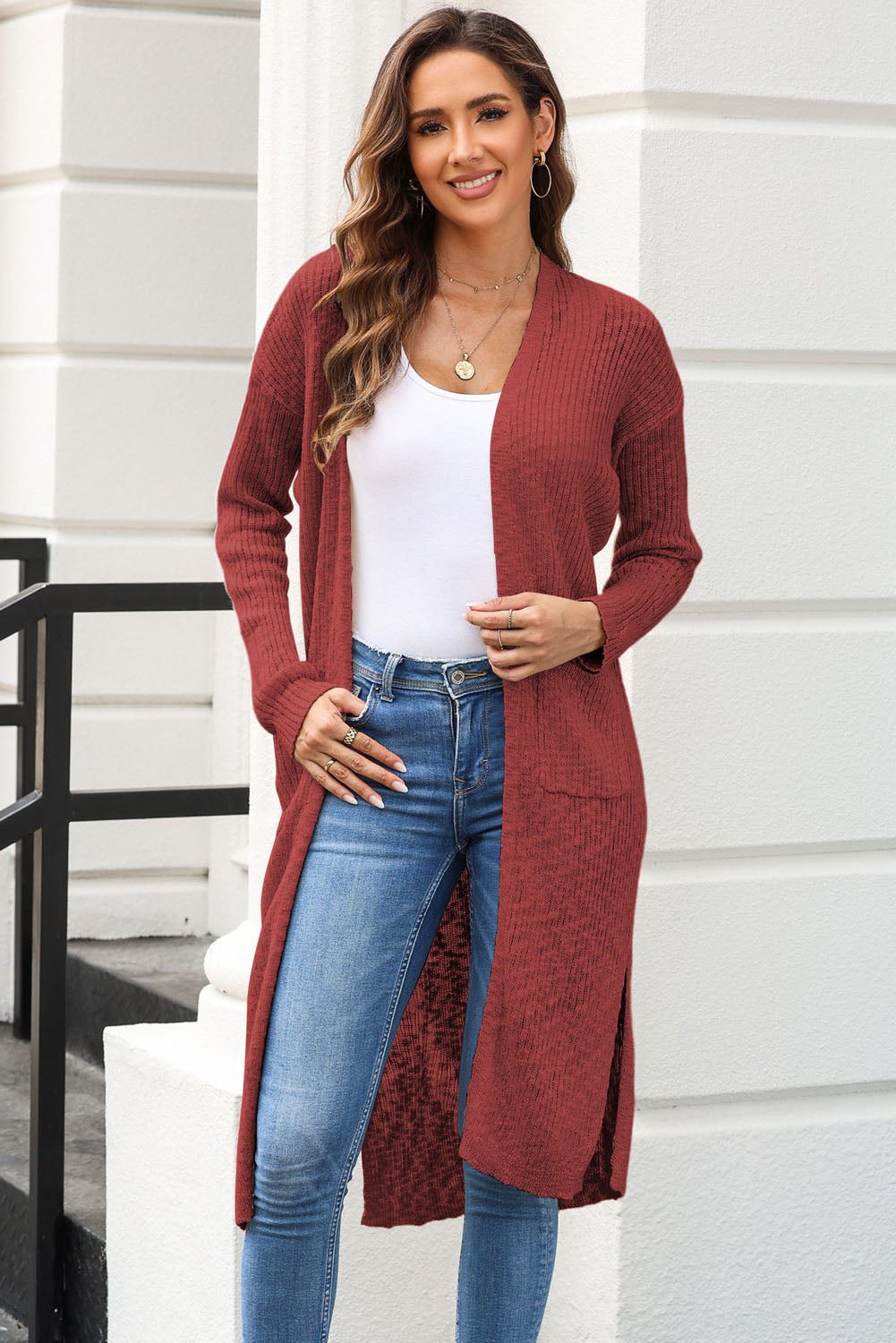 Heidi-Mode | Offene Frontschlitzen Cardigan mit Taschen