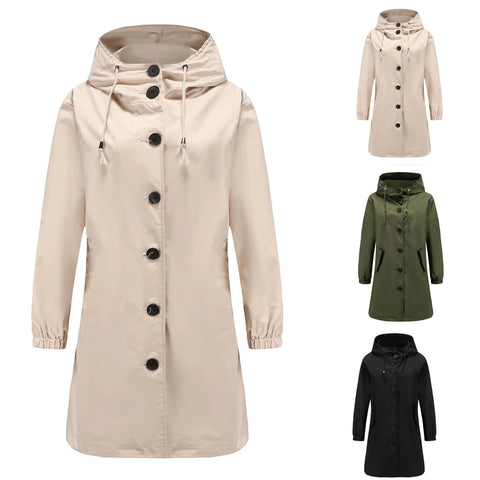 Langer Trenchcoat mit Kapuze und hohem Kragen für Damen (Plus Size)