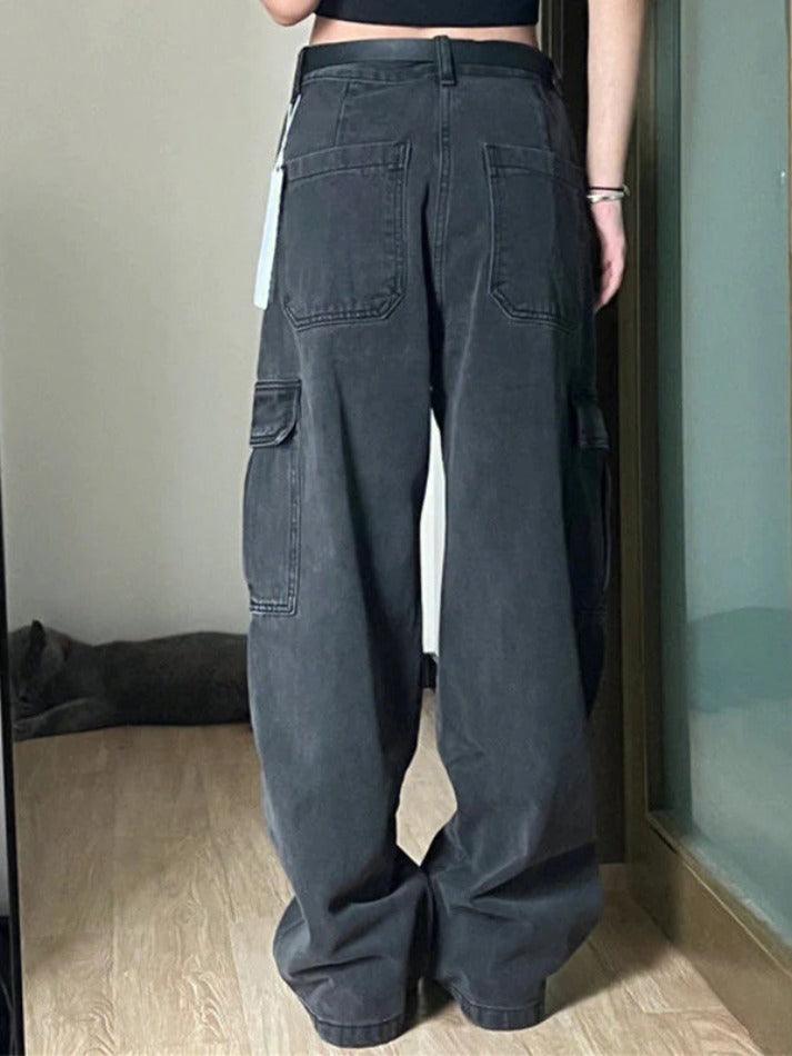 Heidi-Mode | Weinlese Großen Taschen Hängedetail Cargo Jeans