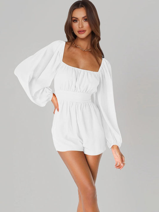 Heidi-Mode | Tie Back Smocked Ballonärmel Overall