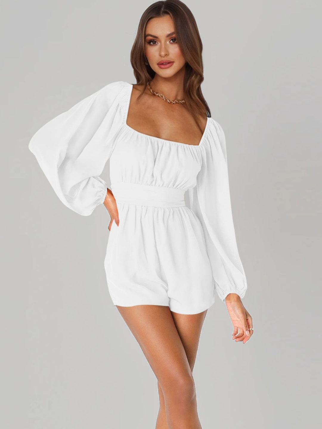 Heidi-Mode | Tie Back Smocked Ballonärmel Overall