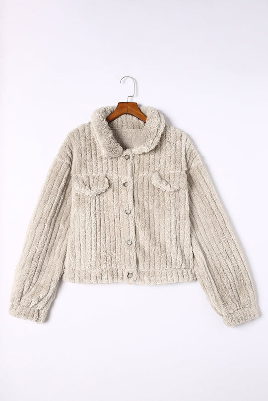 Unifarbene Plüsch Fleece Jacke Mit Knopfleiste
