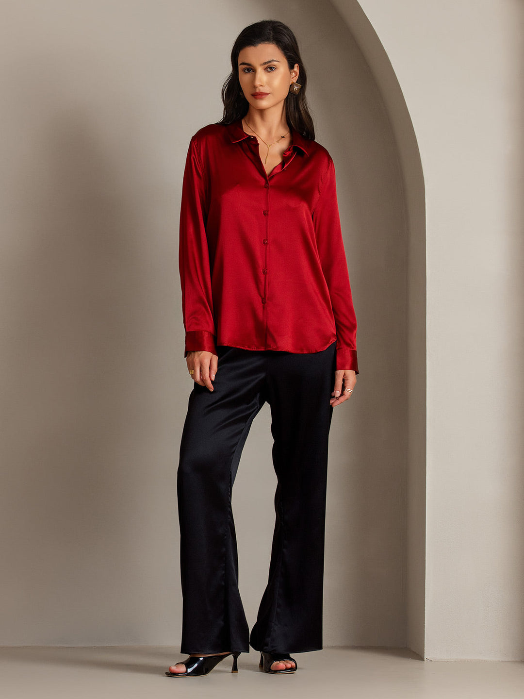 Heidi-Mode | Damen Seiden Basis Militär Revers Hemd