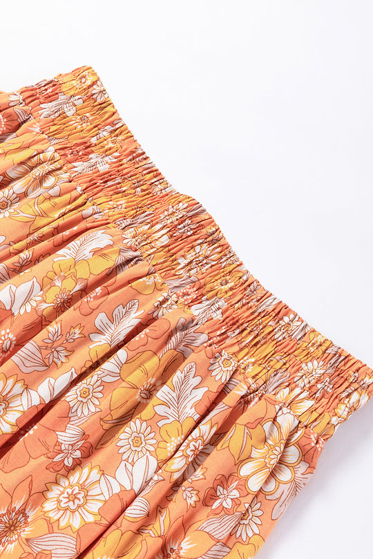 Orange Krawatte Taille Boho Floral Wide Leg Hose