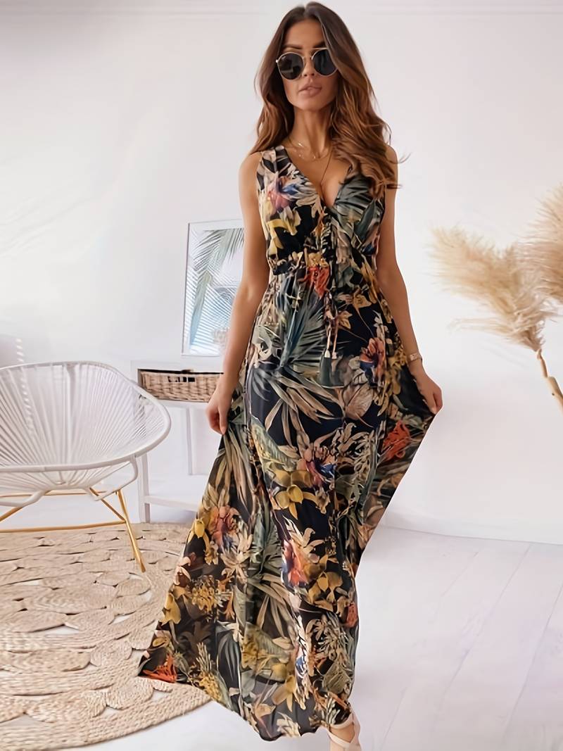 Tropisches Boho-Kleid mit Kordelzug