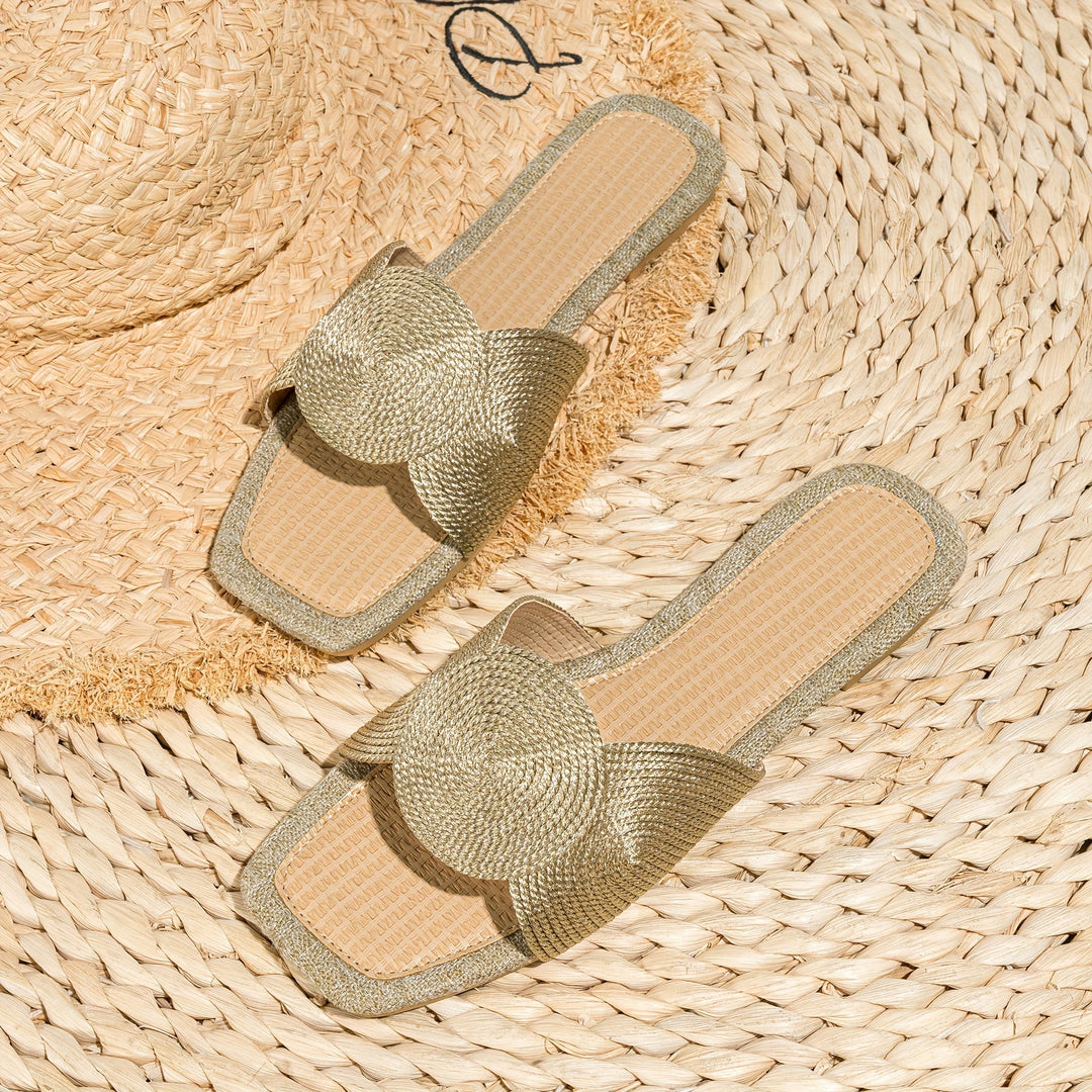 Heidi-Mode | Flache Gewebte Schuhe mit Geometrischer Stickerei, Tpr Sohle, Aprikose