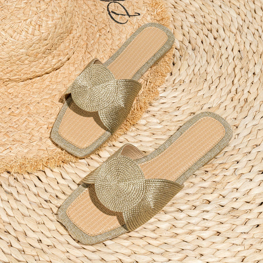 Heidi-Mode | Flache Gewebte Schuhe mit Geometrischer Stickerei, Tpr Sohle, Aprikose