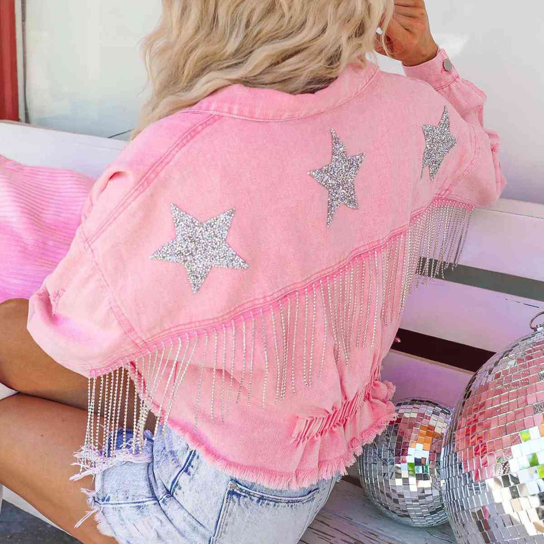 Heidi-Mode | Star Raw Hem Fransen Detail Denimjacke