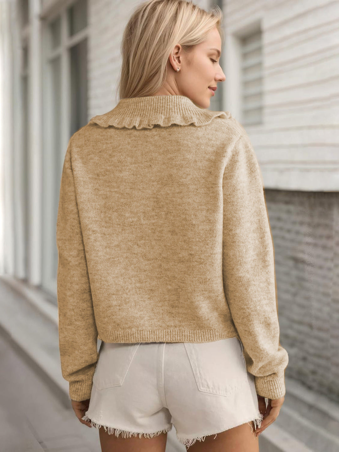 Heidi-Mode | Rüschentaste Up Kragen Langarm Cardigan