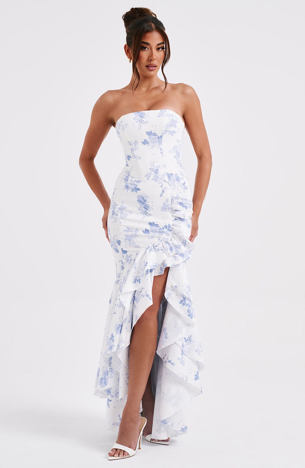 Heidi-Mode | Maxi Kleid Blauer Floral Druck