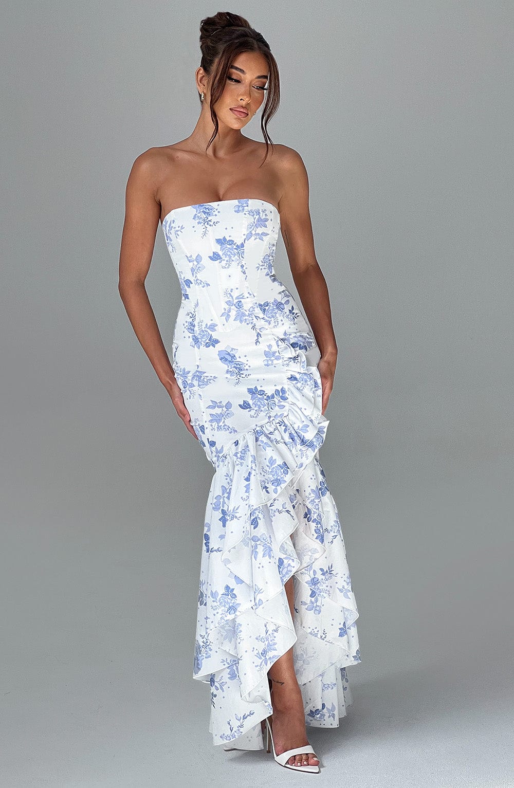 Heidi-Mode | Maxi Kleid Blauer Floral Druck