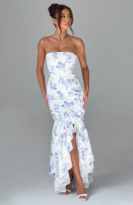 Heidi-Mode | Maxi Kleid Blauer Floral Druck