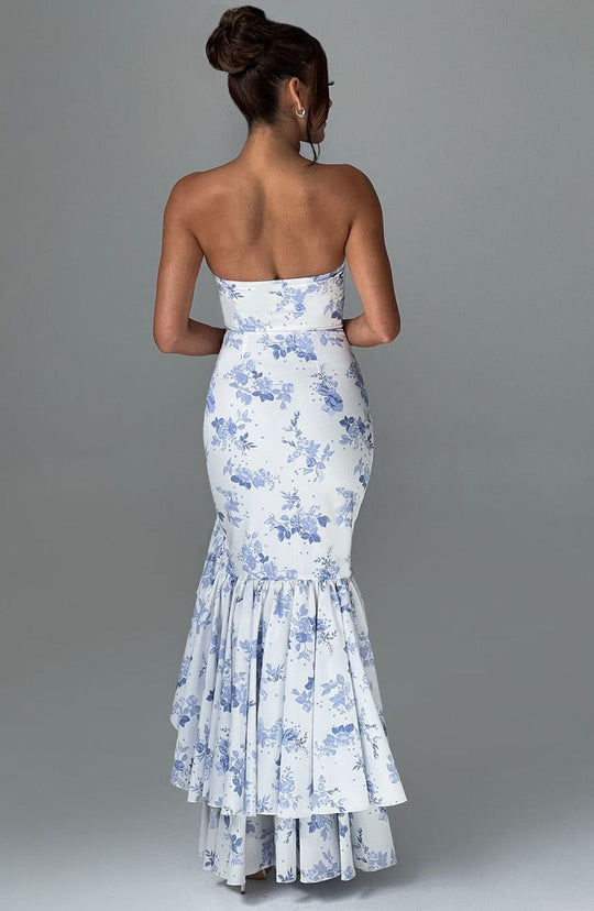 Heidi-Mode | Maxi Kleid Blauer Floral Druck