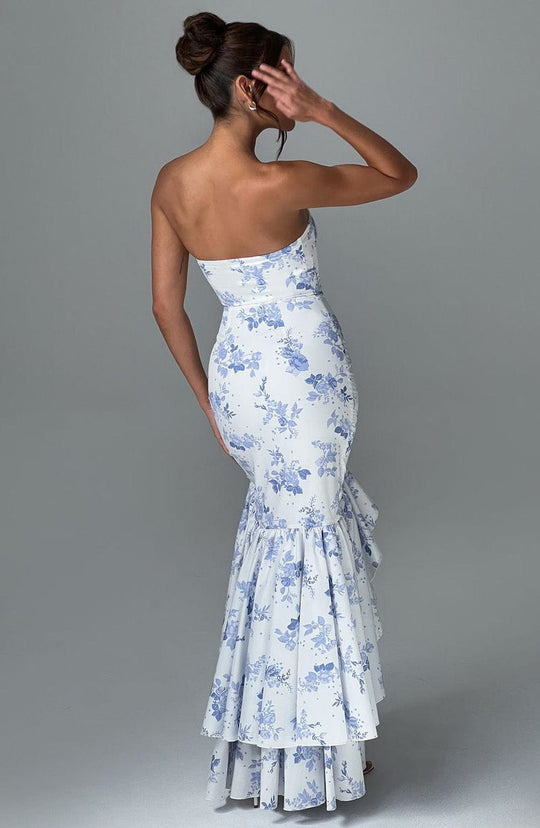 Heidi-Mode | Maxi Kleid Blauer Floral Druck